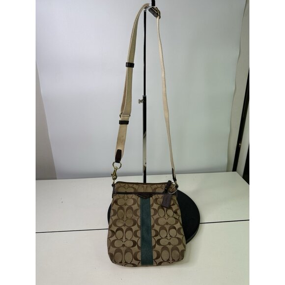 Coach Crossbody Small Canvas Signature Bag Tan/Green - Picture 4 of 9